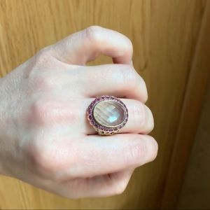 14k gold Rose cut moonstone and Ruby ring